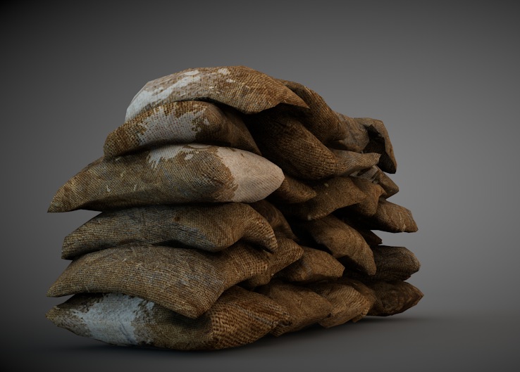 军事防御工事麻袋麻包沙袋c4d模型sandbagbarrier