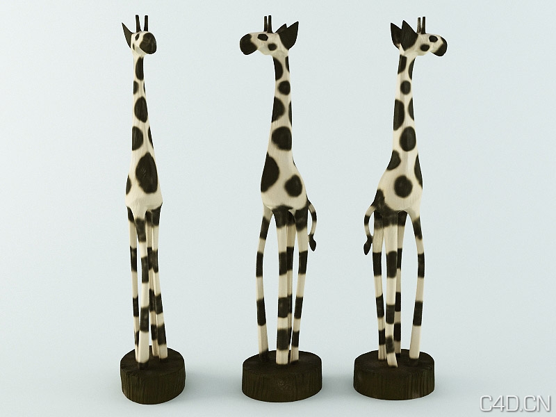 梅花鹿艺术摆件3D模型：Free wooden girafa - C4D之家 - girafa_01.jpg