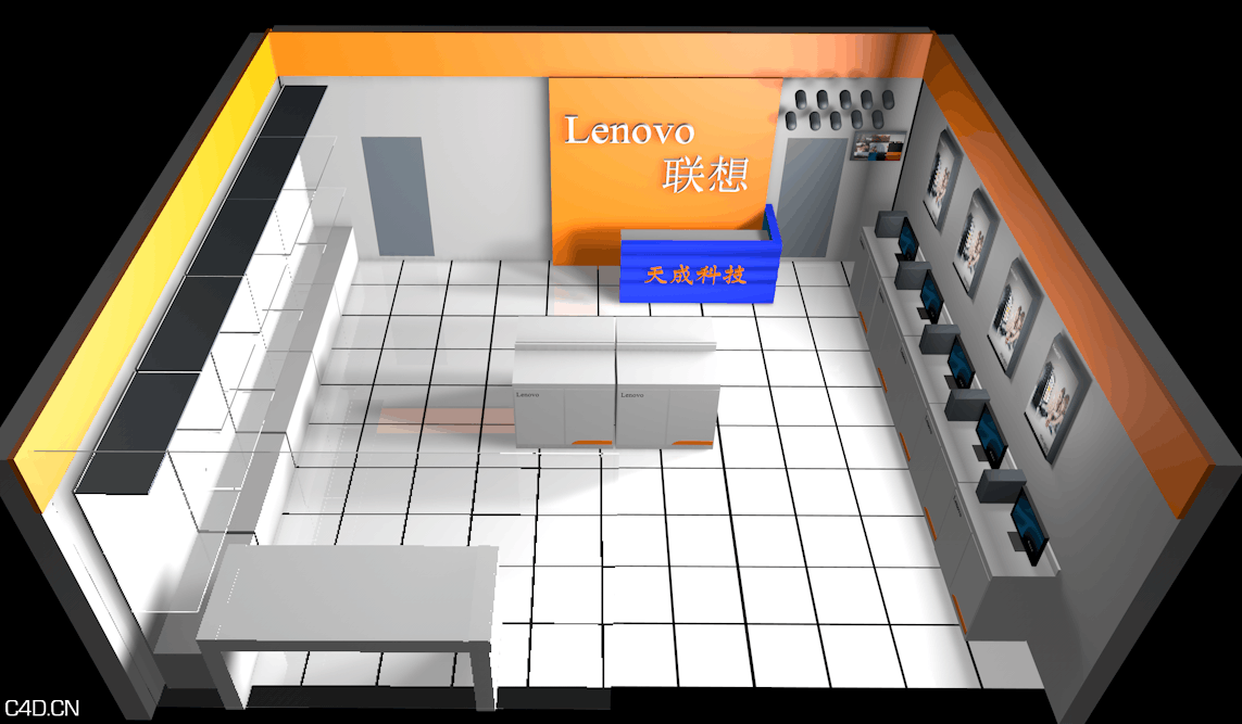 电脑店装修模拟图 - C4D之家 - 装修