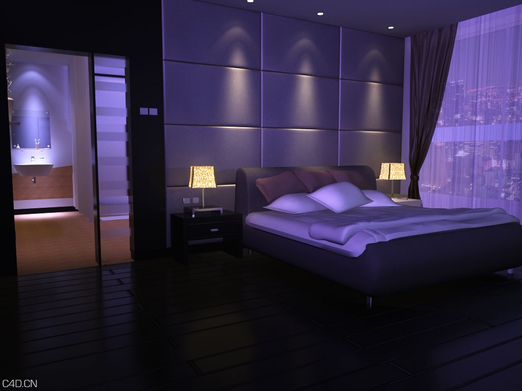 夜晚的卧室C4D for vray渲染工程 Bedroom - C4D之家 - 卧室.jpg