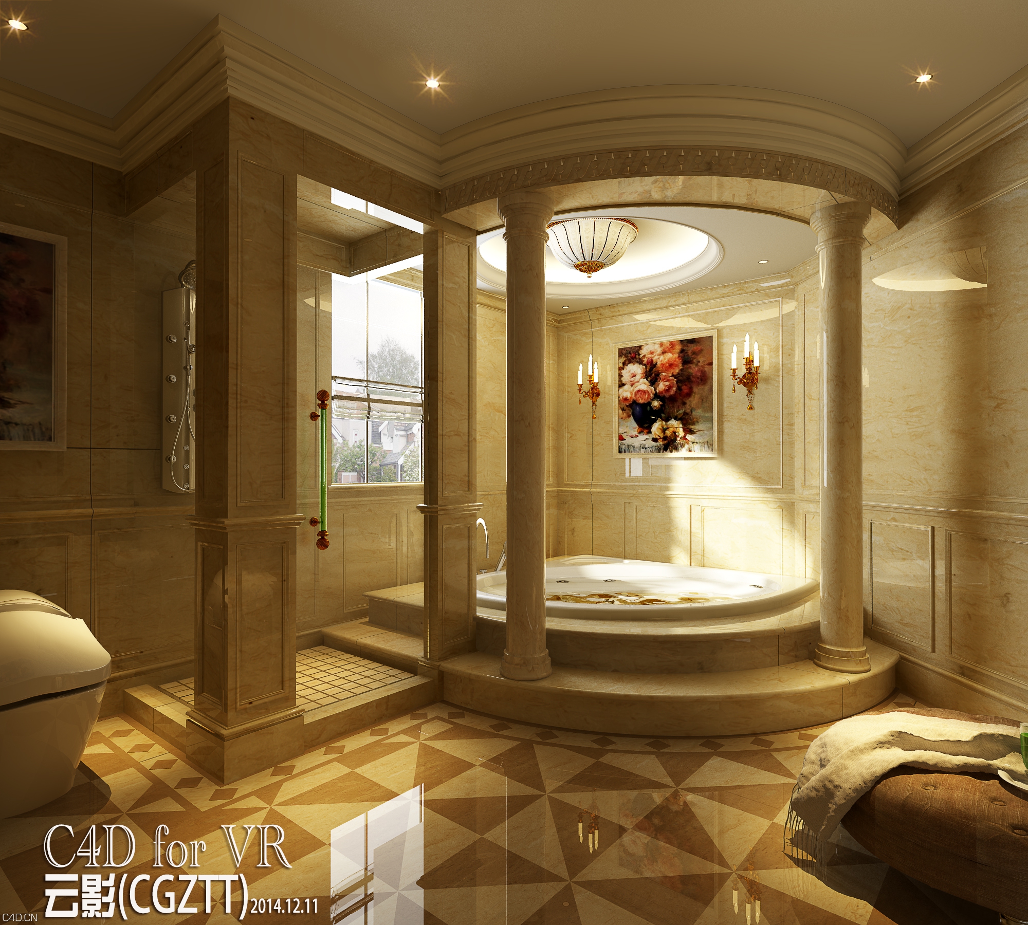 C4D FOR VRAY室内渲染模型：欧式豪华浴室渲染工程文件 - C4D之家 - 室内效果图008.jpg