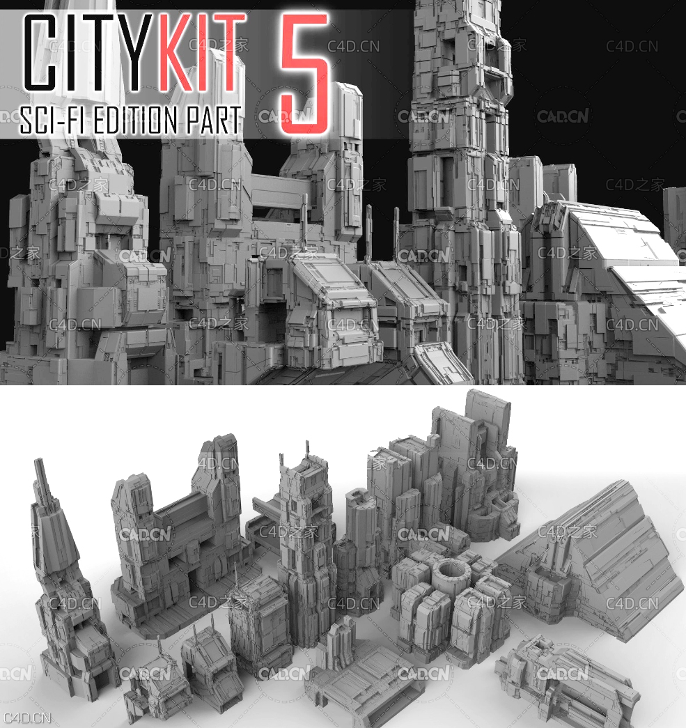 未来科幻城市楼房3D模型 CityKit Sci-Fi Edition Part 5 by Joost van Kempen - C4D之家 - file(1).jpg