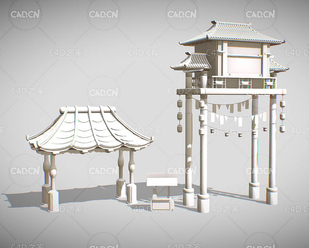 中式仿古牌楼建筑C4D模型