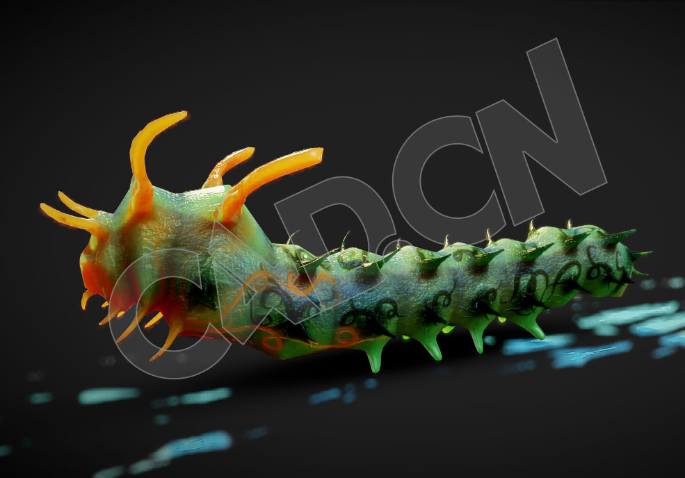 长角的变异恶魔毛毛虫C4D模型（含骨骼绑定）