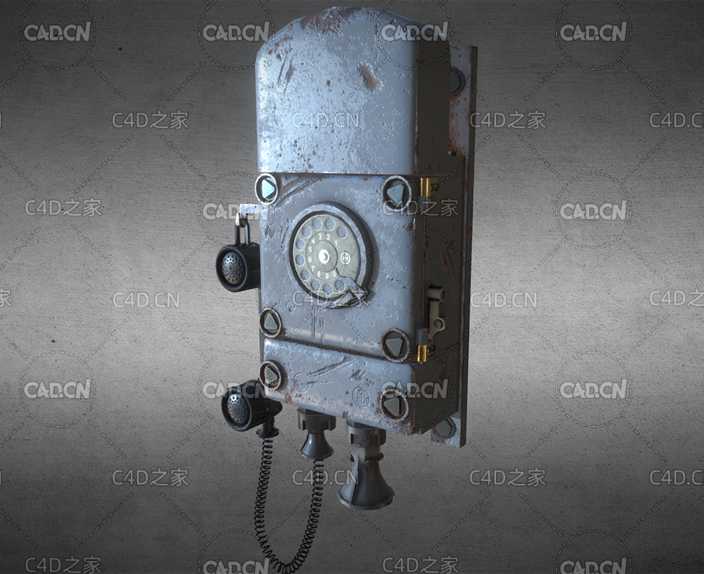 C4D复古生锈壁挂电话机模型 phone