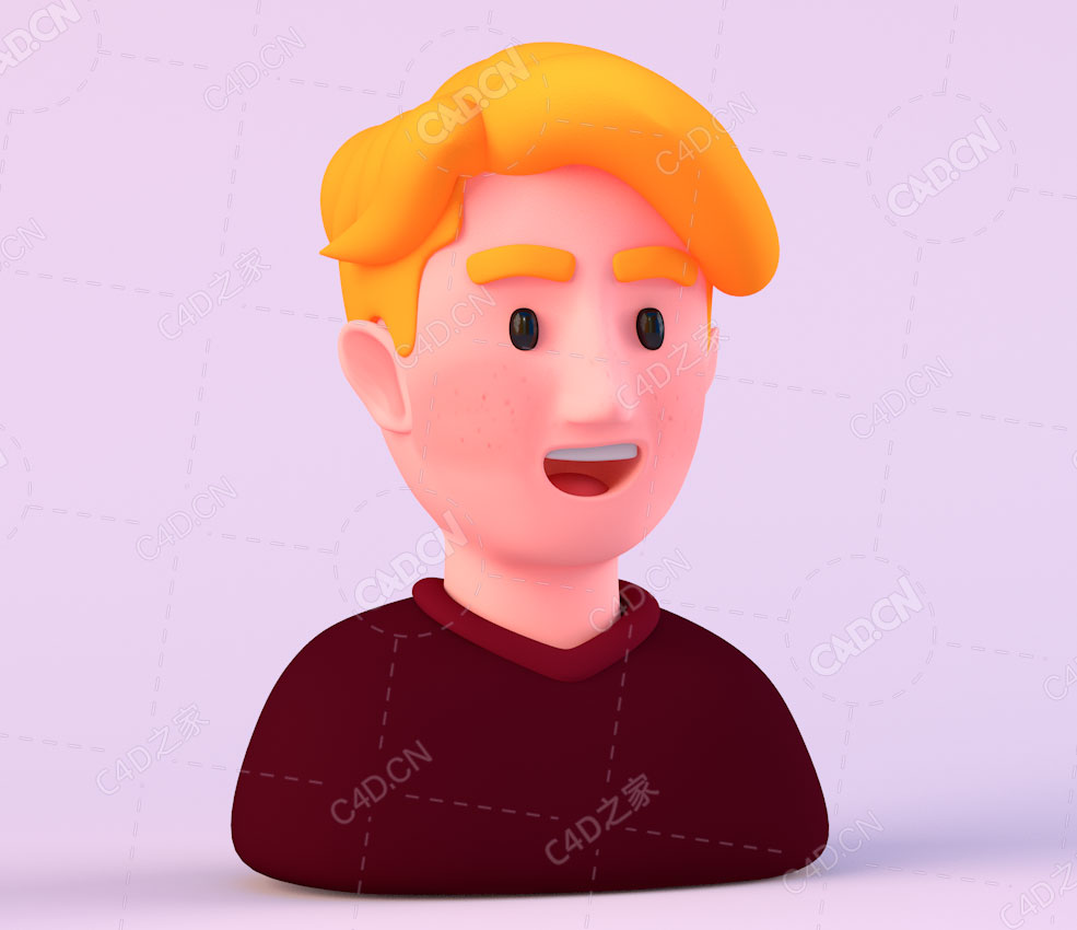 国外男人卡通头像C4D模型Western Man
