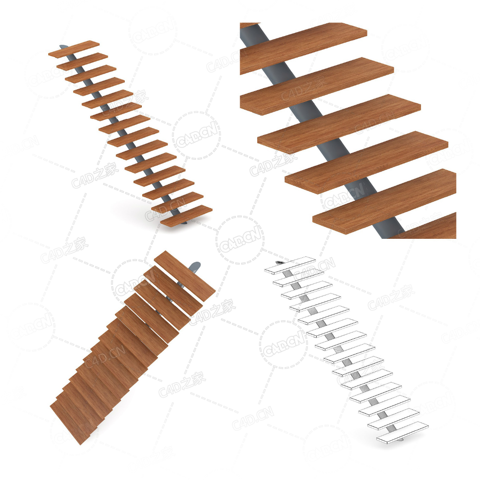 实木悬浮直式楼梯复式公寓直梯C4D模型Stairs 3d model-17 - C4D之家 - 17.jpg