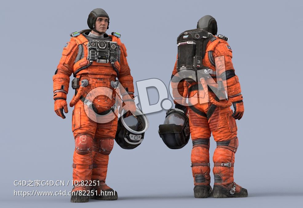 站立左手拎头盔桔黄色太空服年轻男性宇宙航天员Idle Helmet Scifi Holding - C4D之家 - 13.jpg