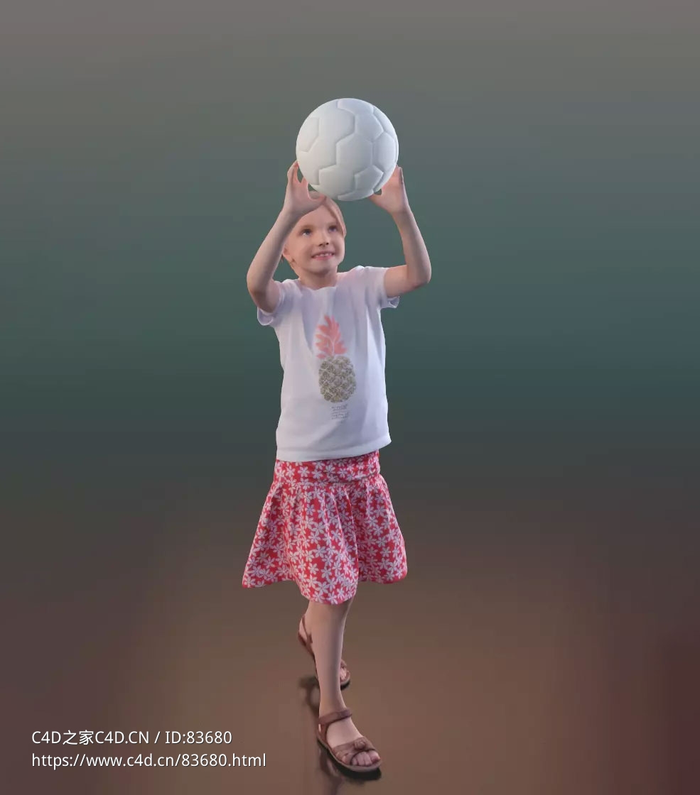 三维扫描写实人物双手举皮球投球的国外小女孩 - C4D之家 - 124.jpg