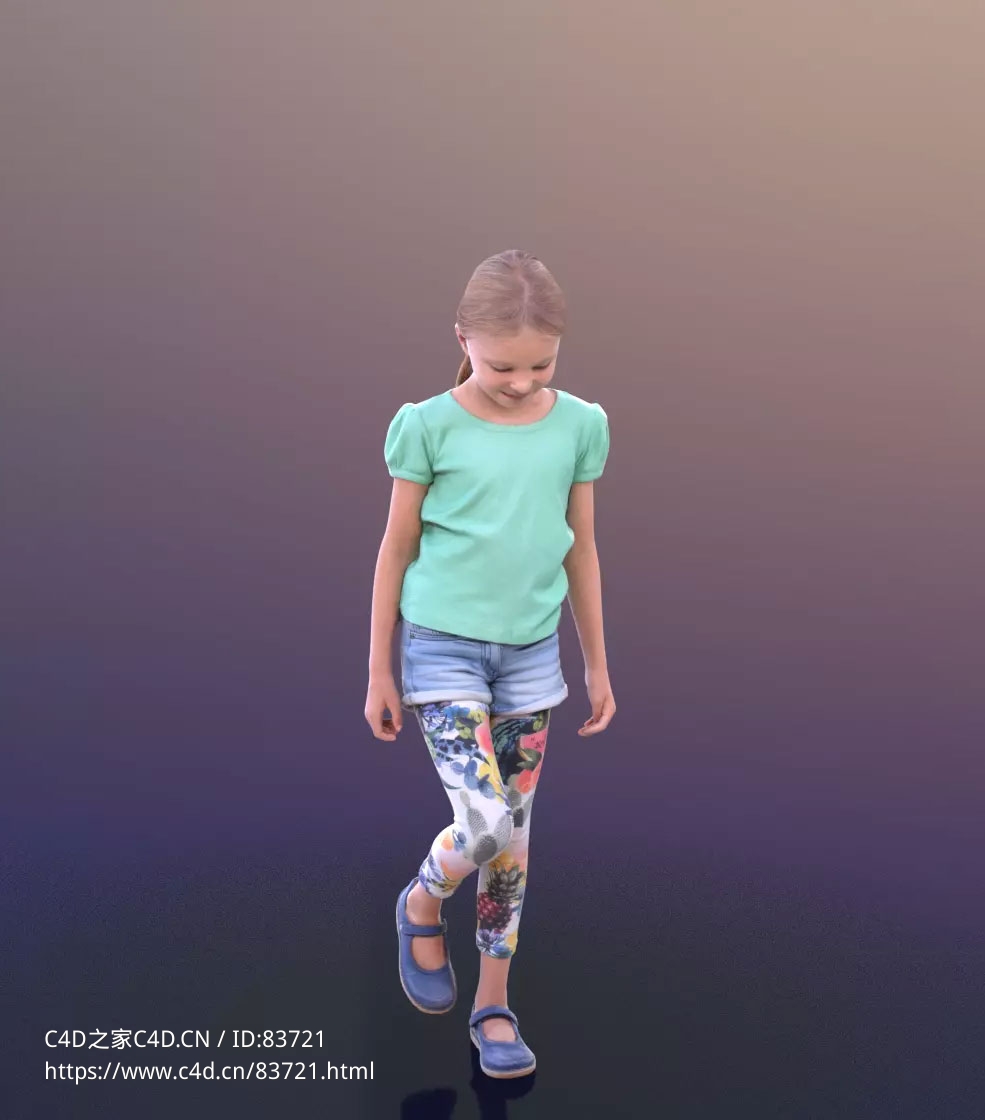 三维扫描写实人物低头抬腿的国外小女孩 - C4D之家 - 165.jpg