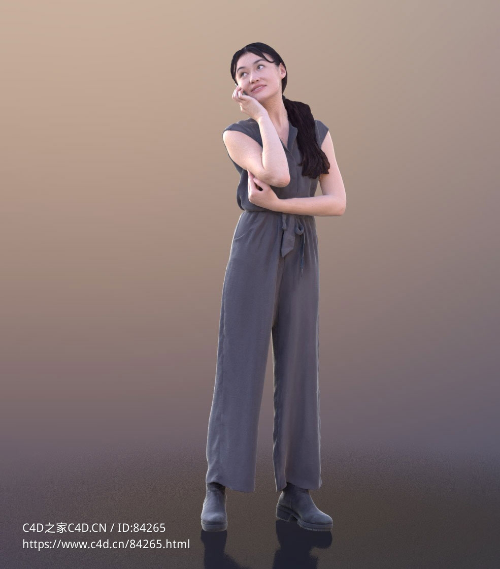 三维扫描写实人物站着扭头打电话的女孩 - C4D之家 - 236.jpg