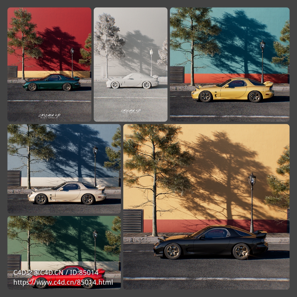 马自达汽车RX7复古配色场景c4d octane渲染模型 - C4D之家 - photo-collage.jpg