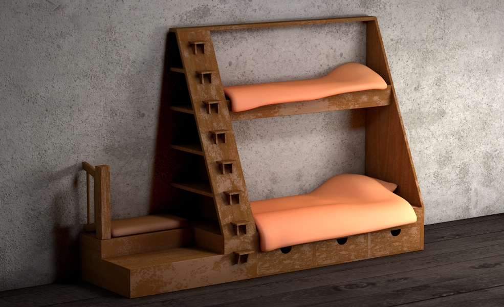 两层卡通儿童床C4D模型 Double Single Bunk