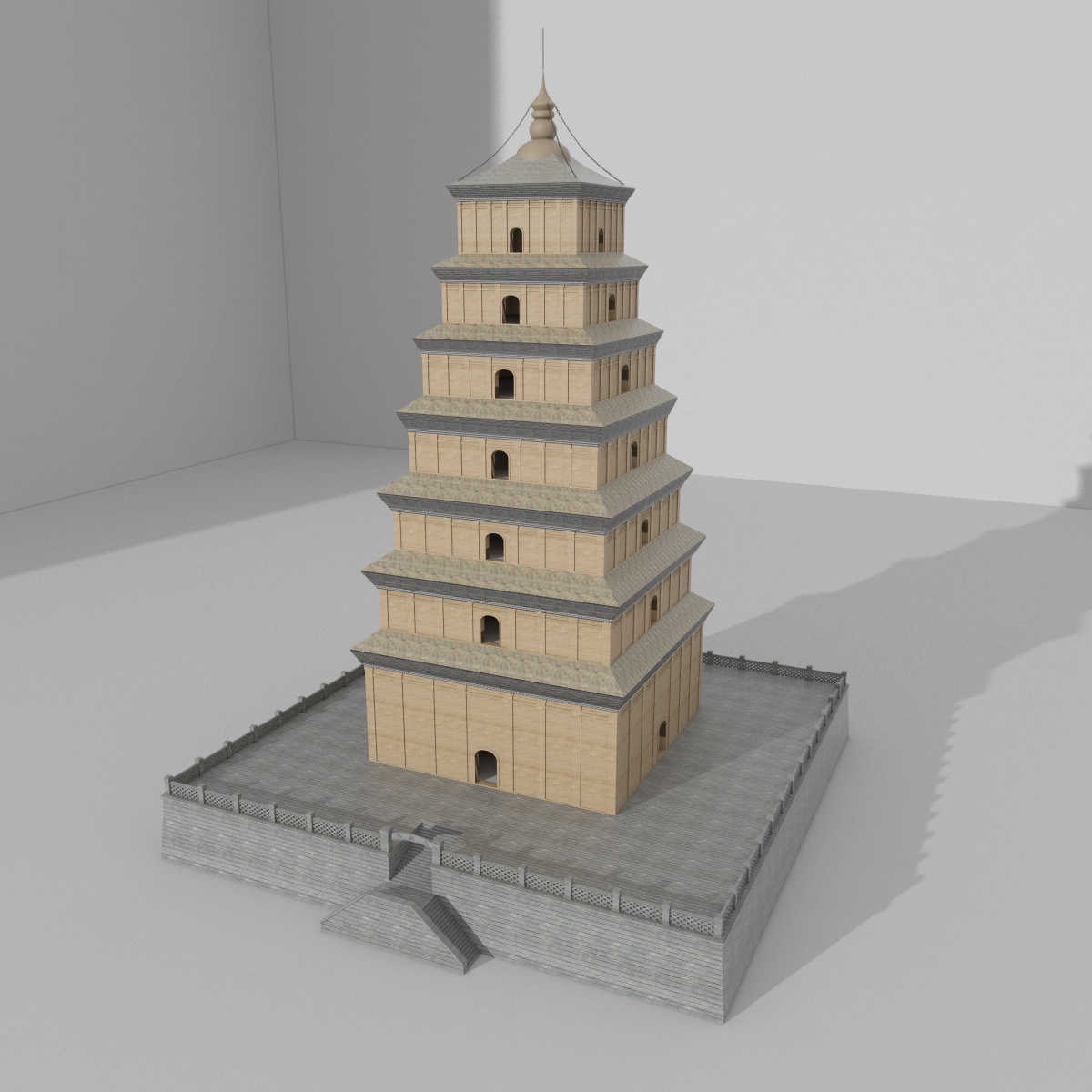 大雁塔三维建模渲染（Cinema 4D＋VRay） - C4D之家 - 大雁塔0.jpg
