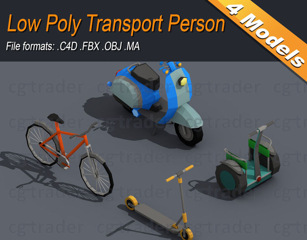 4个低多边形自行车 电动车 脚踏车 踏板车C4D模型 - C4D之家 - low-poly-transport-person-3d-model-low-poly-obj-mtl-fbx-c4d-ma-mb-tga.jpg