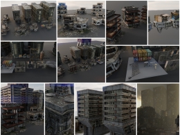 超高精度废弃破旧楼房城市建筑群3D模型资产包支持C4D/Blender/OBJ格式末日场景快速搭建下载Artstation - Derelict Browser