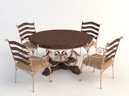 欧式铁艺桌椅 实木桌椅 餐桌C4D模型 Tables and chairs -026 3d model